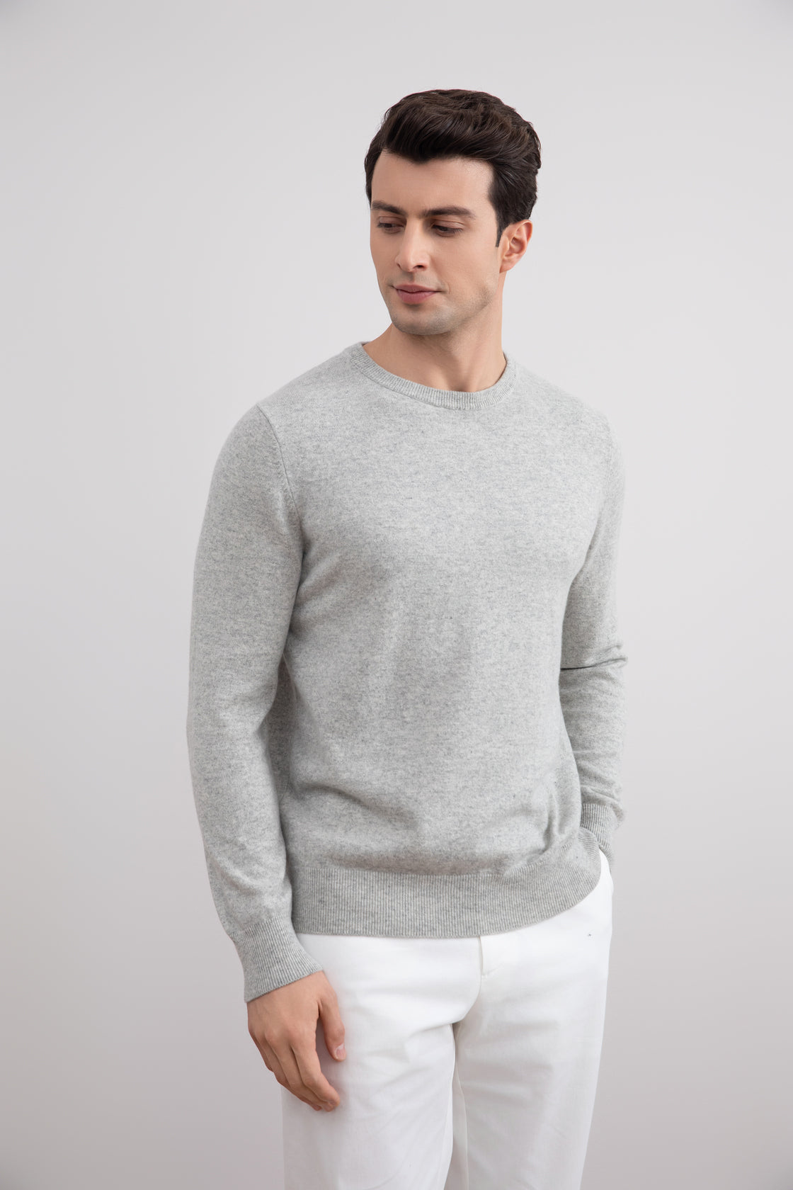 Grey Mélange Lightweight Crewneck Sweater