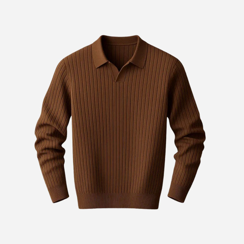 Long-Sleeved Ribbed Polo Shirt