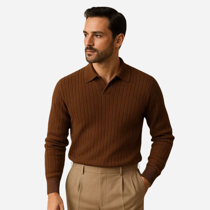 Long-Sleeved Ribbed Polo Shirt