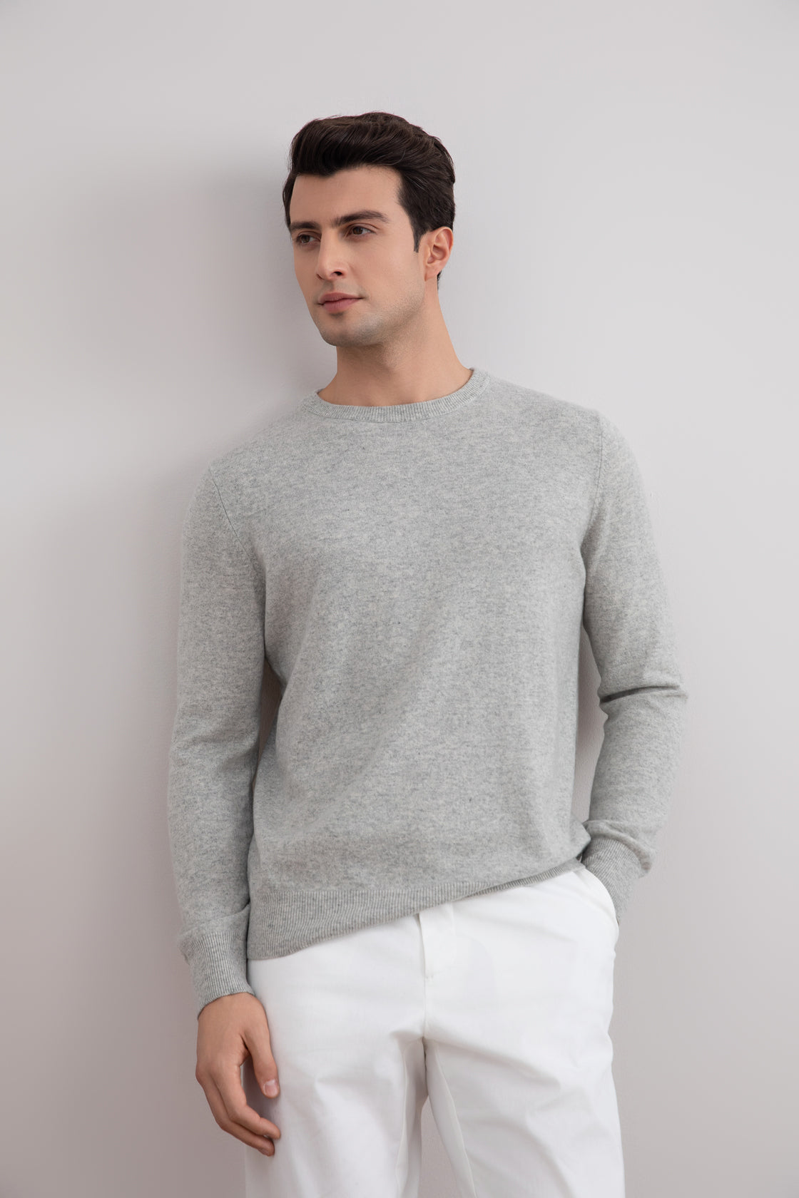 Grey Mélange Lightweight Crewneck Sweater