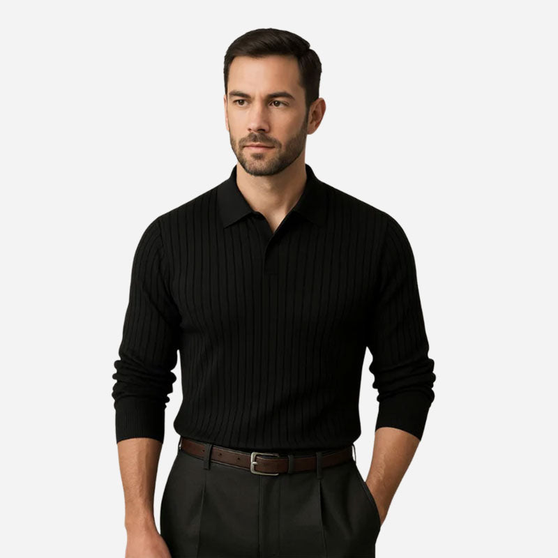Long-Sleeved Ribbed Polo Shirt